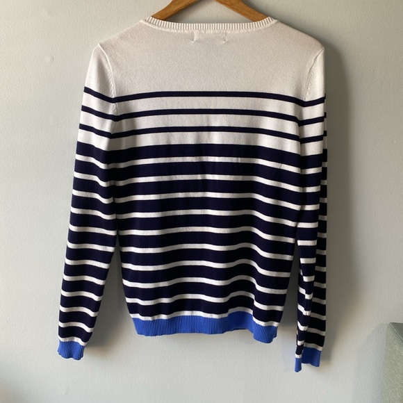 Karen Scott Button Front Cardigan Knit Sweater White Blue M - Picture 2 of 7